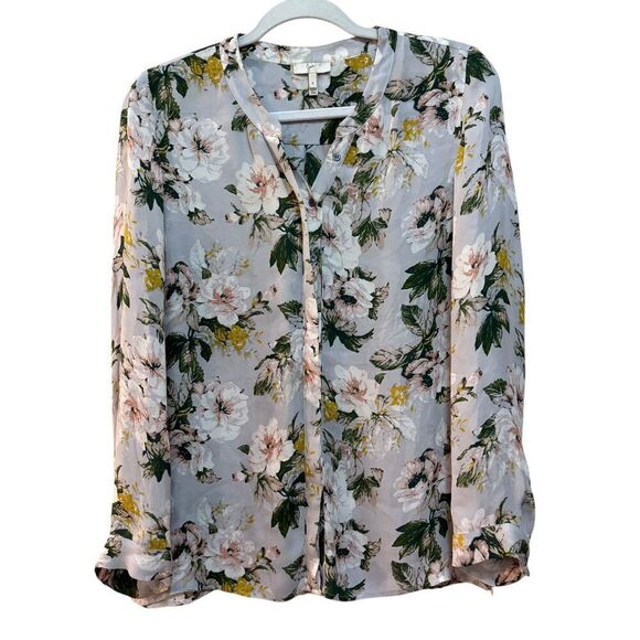 2/$30 Joie Blouse Womens Small Gray Floral Silk Long Sleeve Button Up - Picture 1 of 8